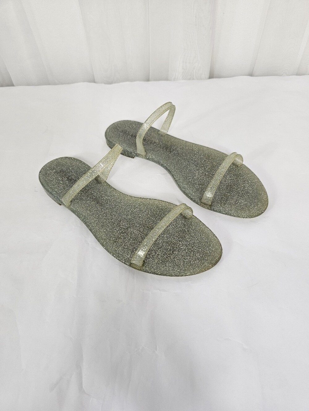 Stuart Weitzman Sawyer Silver Glitter Jelly Slide Sandals Size 8
